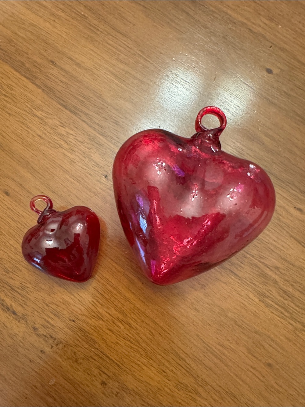 Hand-Blown Red and pink Glass Heart Hanging Ornaments - Set of 2